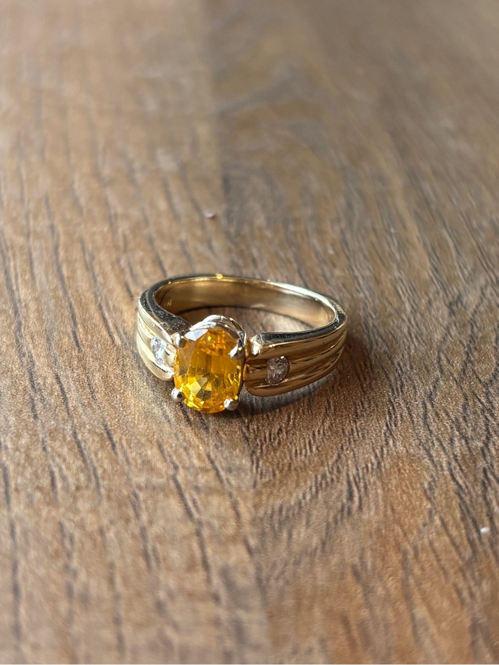 Sunset Amber Yellow Sapphire 14k Yellow Gold Vintage Ring Size 6.75 - 7